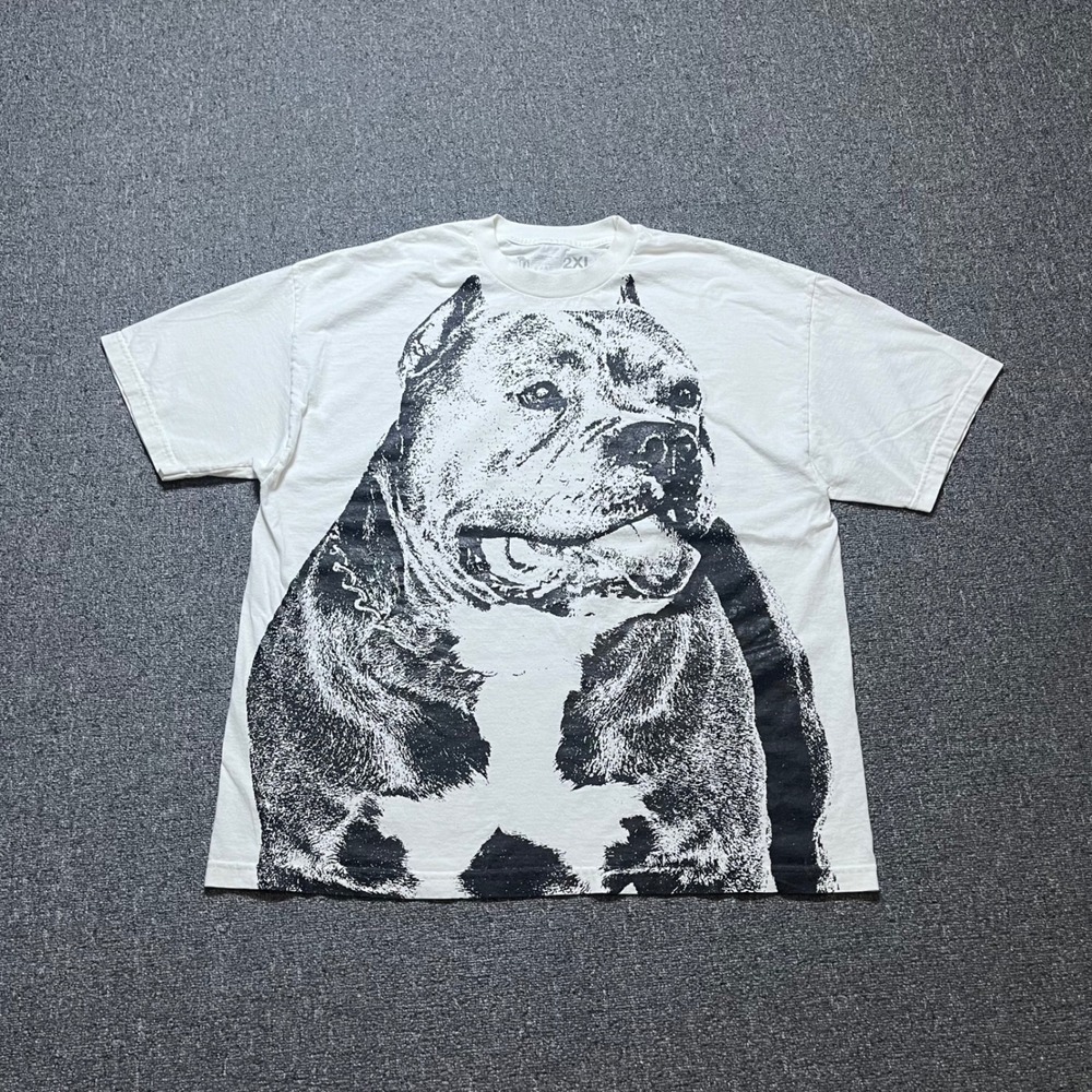 Unbranded Pitbull Graphic T-Shirt 2XL White Oversized Dog Streetwear Tee